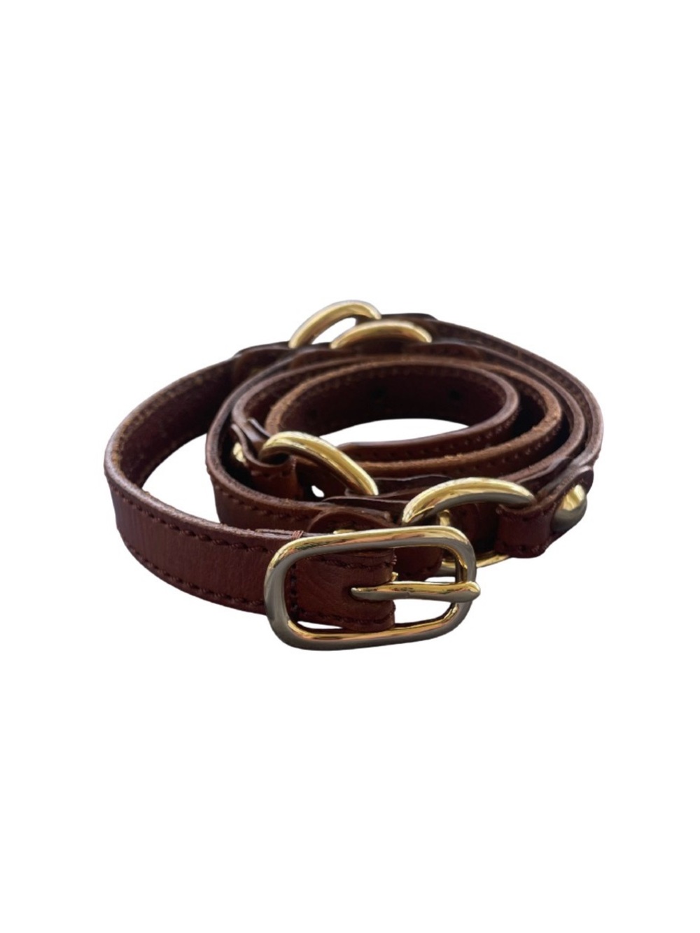 Vintage Linea Pelle Brown Leather Studded Multi-Buckle O-Ring Belt